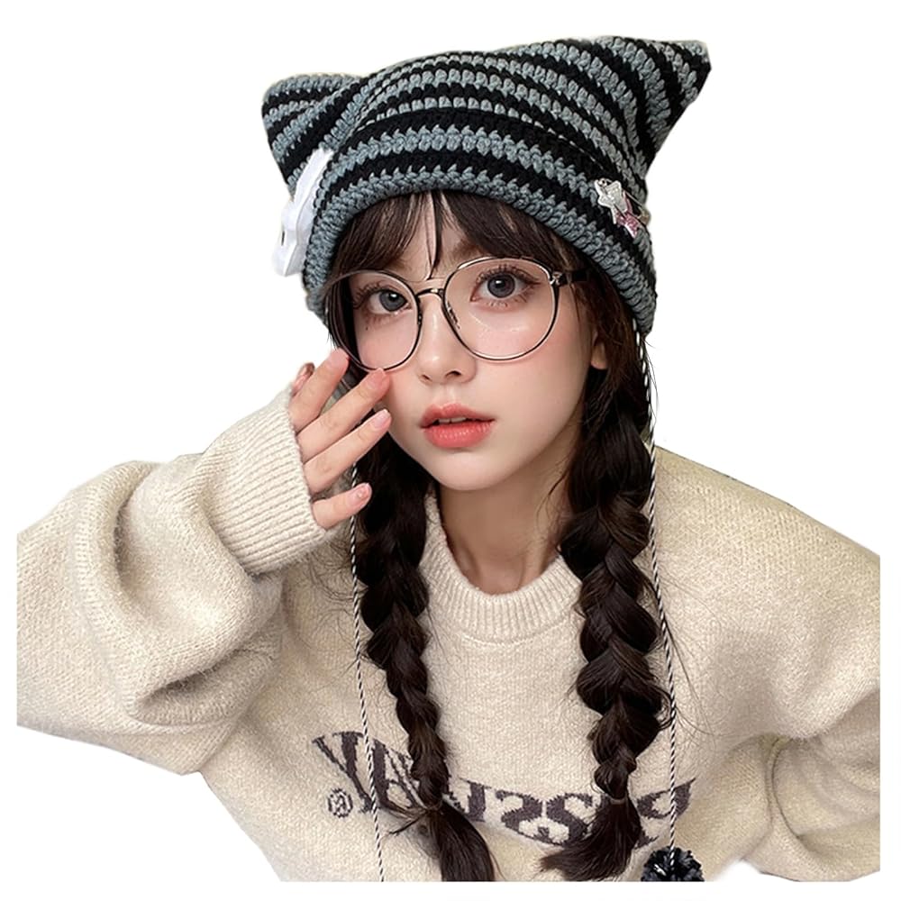 Amazon | [LANGYU] 猫耳ニット帽 猫耳帽子 猫耳ビーニーハット小